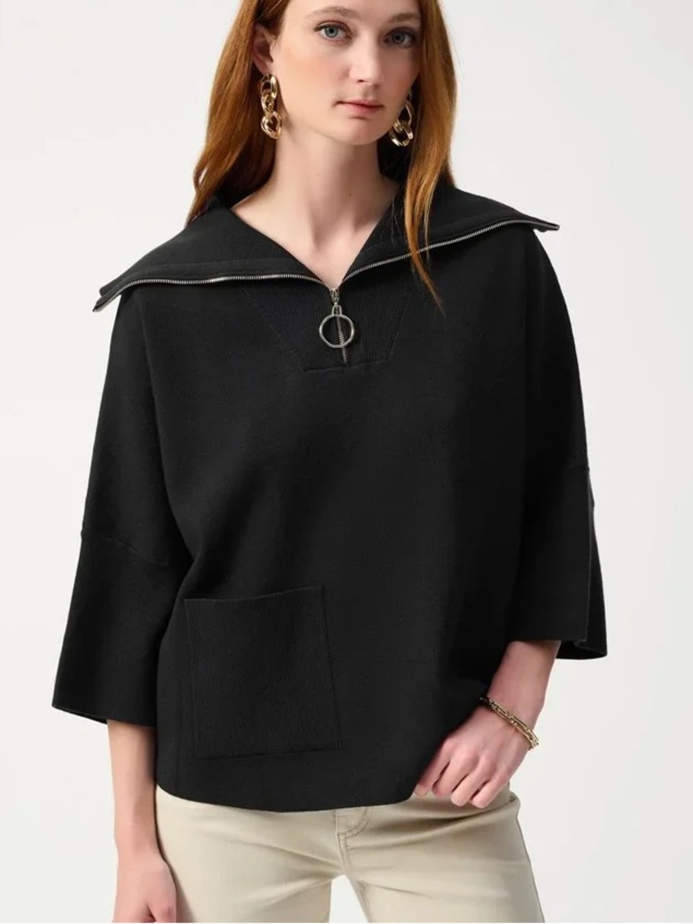 Joseph Ribkoff Jacquard Zipped Collar Sweater Black Medium